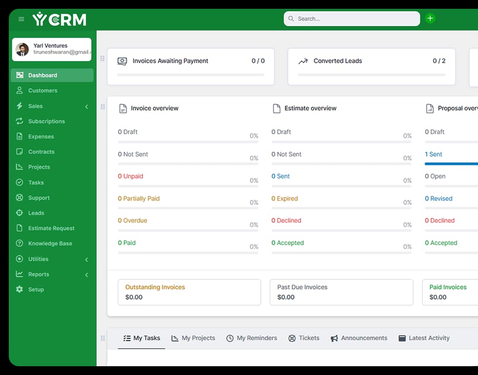 YV CRM Dashboard - Sales Pipeline & Analytics Interface